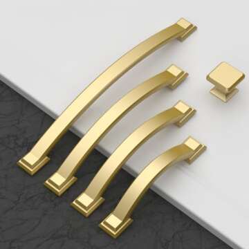 Amerdeco 10 Pack Brushed Gold Cabinet Pulls 5 Inch(128mm) Hole Centers, Handles for Kitchen Cabinet ...