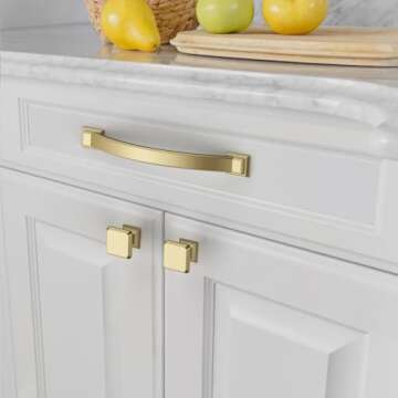 Amerdeco 10 Pack Brushed Gold Cabinet Pulls 5 Inch(128mm) Hole Centers, Handles for Kitchen Cabinet Hardware, Arch Cabinet Handles for Bathroom Dresser Drawer Handles ZH0016…