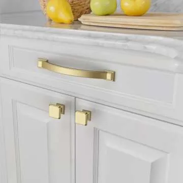 Amerdeco 10 Pack Brushed Gold Cabinet Pulls 5 Inch(128mm) Hole Centers, Handles for Kitchen Cabinet Hardware, Arch Cabinet Handles for Bathroom Dresser Drawer Handles ZH0016…