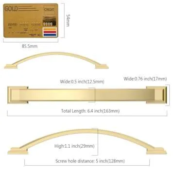 Amerdeco 10 Pack Brushed Gold Cabinet Pulls 5 Inch(128mm) Hole Centers, Handles for Kitchen Cabinet Hardware, Arch Cabinet Handles for Bathroom Dresser Drawer Handles ZH0016…