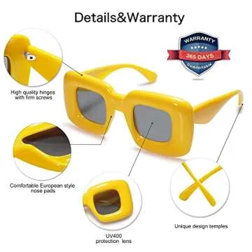 VANLINKER Cute Square Inflated Sunglasses for Women Men Trendy Chunky Glasses Retro Thick Frame Funny Mask Shades VL9733 Yellow