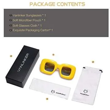 VANLINKER Cute Square Inflated Sunglasses for Women Men Trendy Chunky Glasses Retro Thick Frame Funny Mask Shades VL9733 Yellow