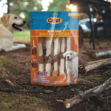 Cadet Gourmet Shish Kabob Dog Treats for Large Dogs, Healthy & Natural Chicken & Sweet Potato Chew Sticks, Beef Hide, Extra Large 10 Inch, 4 Count (Pack of 1)