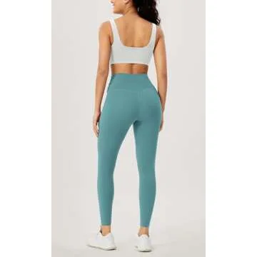 ODODOS Women's Cross Waist 7/8 Yoga Leggings with Pockets, Inseam 25" Gathered Crossover Workout Yoga Pants, Teal, X-Small
