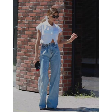 Stylish Perbai Women's Cropped Denim Button-Up Shirt