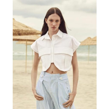 Stylish Perbai Women's Cropped Denim Button-Up Shirt