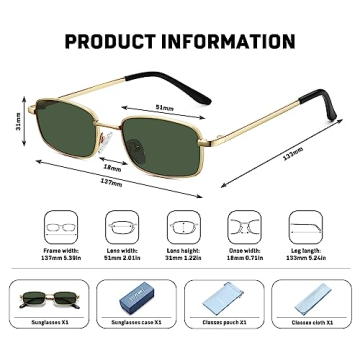 Fozono 90s Retro Rectangle Sunglasses with UV400 Protection