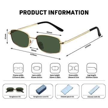 Fozono 90s Retro Rectangle Sunglasses with UV400 Protection