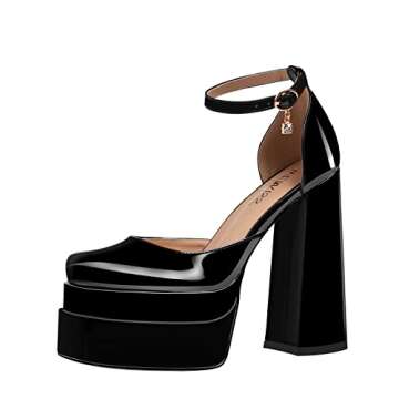 wetkiss Platform Chunky Heels Platform Chunky Pumps Black Platform Heels Women's Pumps Ankle Strap H...