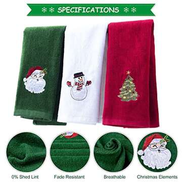 BYAWAY Christmas Hand Towels for Bathroom Kitchen Towel Decorative Set 25" x 16" Holiday Decor Dish Towels Fingertip Towel 100% Cotton Towel Gift Set（Green,White,Red）