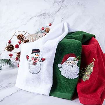 BYAWAY Christmas Hand Towels for Bathroom Kitchen Towel Decorative Set 25" x 16" Holiday Decor Dish Towels Fingertip Towel 100% Cotton Towel Gift Set（Green,White,Red）
