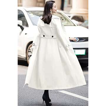 ebossy Women's Double Breasted Duster Trench Coat Slim Full Length Maxi Long Overcoat (Small, White)