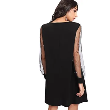 DIDK Women's Pearl Beaded Long Sleeve Tunic Dress