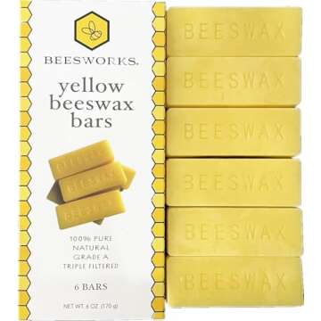 Beesworks Yellow Beeswax Bars (6 oz) | 100% Pure, Cosmetic Grade, Triple-Filtered Beeswax for DIY Skin Care, Lip Balm, Lotion and Candle Making (1 oz Bars - Pack of 6)