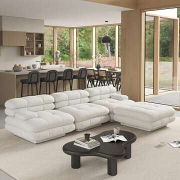 JACH L-Shaped Modular Sectional Couch, Double Layer Deep 3-Seat Couches with Chaise Ottoman, 109'' Minimalist Teddy Velvet Sectional Sofas, Convertible Sleeper Sofa for Living Room Apartment (Beige)