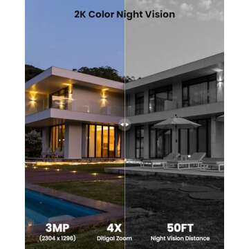 ieGeek Solar Security Cameras Wireless Outdoor, 2K WiFi Camera for Home Security System, Battery Powered Surveillance Cam with 360°PTZ Color Night Vision, PIR Motion Sensor, Works with Alexa (2 Pack)