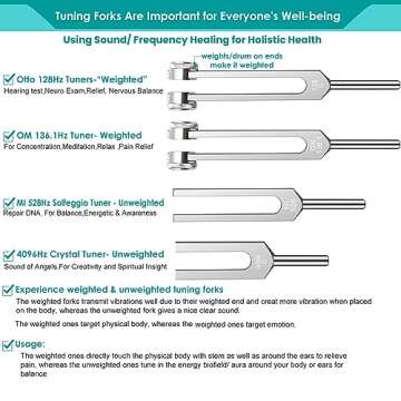 4Pcs Tuning Fork Medical Sound Healing Set(128Hz, OM 136.1Hz, MI 528Hz, 4096Hz), Tuning Fork Chakra ...