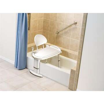 Moen Home Care Glacier White 33-Inch W x 18-Inch D Adjustable Height Non-Slip Bath Safety Transfer B...