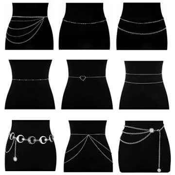 Vegolita 9Pcs Waist Belly Chain for Women Boho Multilayer Beach Bikini Body Chain Summer Adjustable Body Jewelry S