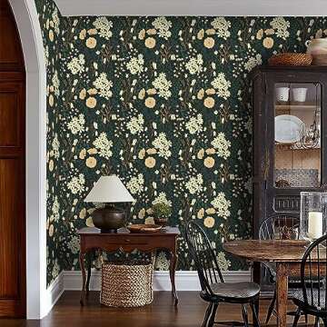 Peel and Stick Wallpaper Floral Contact Paper Black Green Wallpaper for Bedroom Removable Self-Adhesive Wallpaper Easy Peel Off Wallpaper Renter Friendly Wallpaper Decoral Cabinets 78.7"×15.5"