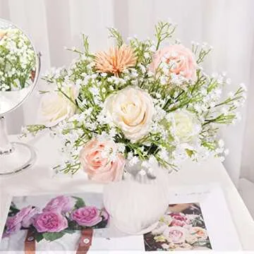 DEEMEI 21 PCS Babys Breath Artificial Flowers Fake Babys Breath Flowers Artificial Bulk White Gypsophila Bouquets Real Touch Faux Flowers for Wedding Floral Arrangement Party Home Decoration