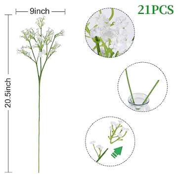 DEEMEI 21 PCS Babys Breath Artificial Flowers Fake Babys Breath Flowers Artificial Bulk White Gypsophila Bouquets Real Touch Faux Flowers for Wedding Floral Arrangement Party Home Decoration