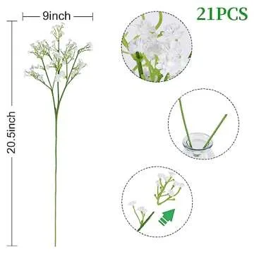 DEEMEI 21 PCS Babys Breath Artificial Flowers Fake Babys Breath Flowers Artificial Bulk White Gypsophila Bouquets Real Touch Faux Flowers for Wedding Floral Arrangement Party Home Decoration