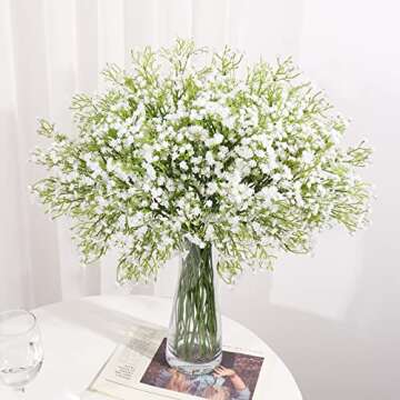 DEEMEI 21 PCS Babys Breath Artificial Flowers Fake Babys Breath Flowers Artificial Bulk White Gypsophila Bouquets Real Touch Faux Flowers for Wedding Floral Arrangement Party Home Decoration