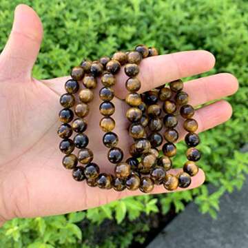 Adabele Real Natural Golden Yellow Tiger's Eye Gemstone Beaded Bracelet 7 inch Stretch Chakra Healing Crystal Stone Jewelry Energy Quartz Rock GB8-26