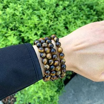 Adabele Real Natural Golden Yellow Tiger's Eye Gemstone Beaded Bracelet 7 inch Stretch Chakra Healing Crystal Stone Jewelry Energy Quartz Rock GB8-26