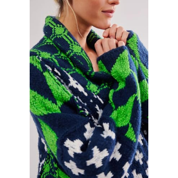 Yuemengxuan Cardigan Sweaters for Women Button Down Shawl Collar Oversized Sweater Coats Y2k Print Cardigans Fall Fashion, Green, One Size