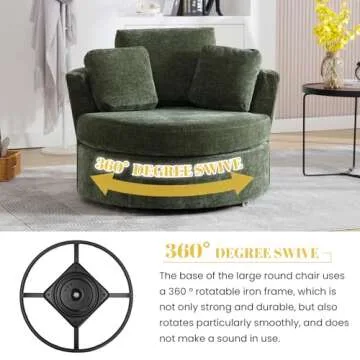 Chair and A Half with Ottoman, 360° Swivel Chair Modern Circle Round Love Seat Sofa Couch Set Big Comfy Accent Barrel Chairs Living Room Bedroom Lounge Reading Corner Furniture with 4 Pillows (Green)
