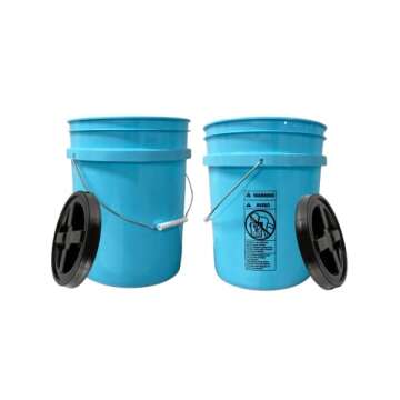 House Naturals 5 Gallon Aqua Food Grade BPA Free Bucket Pail with Black AirTight Screw on Lid (Pack of 2)