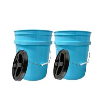 House Naturals 5 Gallon Aqua Food Grade BPA Free Bucket Pail with Black AirTight Screw on Lid (Pack of 2)