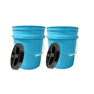 House Naturals 5 Gallon Aqua Food Grade BPA Free Bucket Pail with Black AirTight Screw on Lid (Pack of 2)