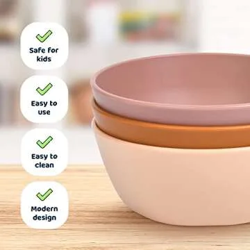 Tiny Twinkle Tableware 3 Pack Dish Set- BPA-Free Cups, Plates and Bowls Sets For Kids and Toddlers - Polypropylene Plastic Dinnerware Set (Sand, Cinnamon, Taupe) Round Bowl