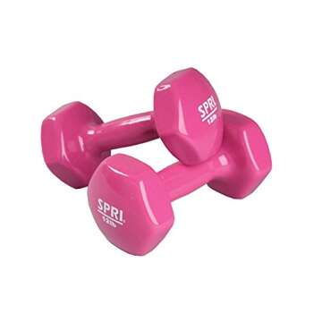 SPRI Deluxe Vinyl Coated Dumbbell Set (Magenta) - 12 lbs, Set of 2, Hand Weights for Muscle Toning, ...