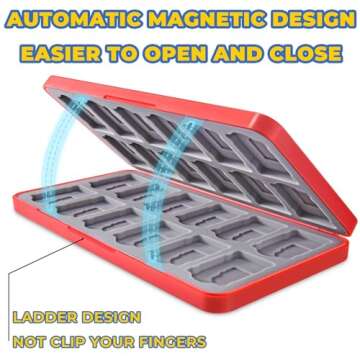 FUNLAB Switch Game Case Compatible with Nintendo Switch Games & Micro SD Cards, Switch Game Holder Cartridge Case with 24 Game Card Storage - Red