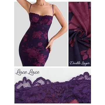 Women Sexy Backless Satin Maxi Dresses Spaghetti Strap Floral Print Dresses Slim Fit Elegant Long Dresses Night Party Outfits