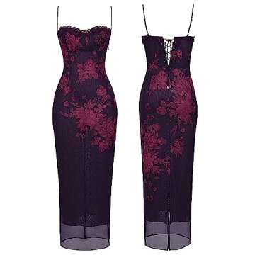 Women Sexy Backless Satin Maxi Dresses Spaghetti Strap Floral Print Dresses Slim Fit Elegant Long Dresses Night Party Outfits