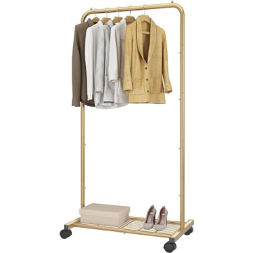Simple Trending Golden Yellow Garment Rack with Wheels