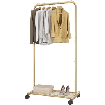 Simple Trending Golden Yellow Garment Rack with Wheels