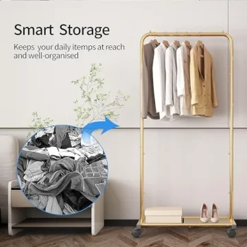 Simple Trending Golden Yellow Garment Rack with Wheels