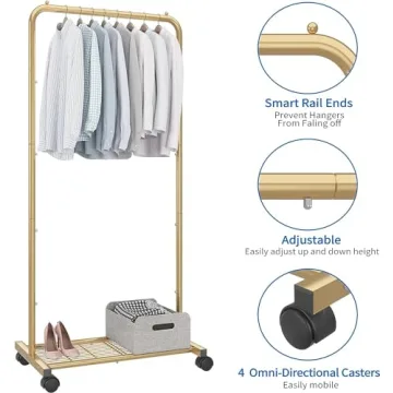 Simple Trending Golden Yellow Garment Rack with Wheels