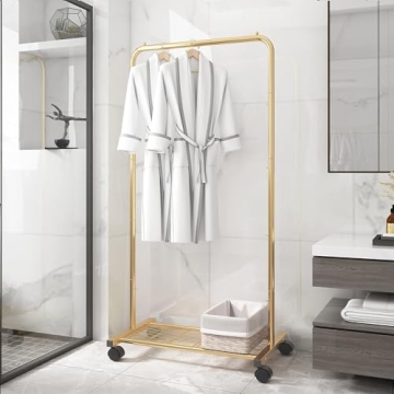 Simple Trending Golden Yellow Garment Rack with Wheels