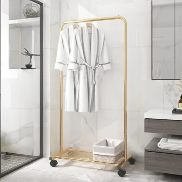 Simple Trending Golden Yellow Garment Rack with Wheels