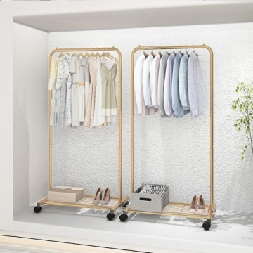 Simple Trending Golden Yellow Garment Rack with Wheels