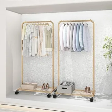 Simple Trending Golden Yellow Garment Rack with Wheels