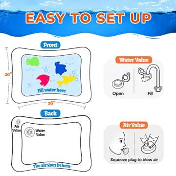 Hitituto Inflatable Tummy Time Mat Premium Baby Water Mat for Infants Toddlers is Neutral Funny Play Activity Center for Stimulation Growth Sensory Development as Baby Girl Boy Pop Toy 3 to 24 Months