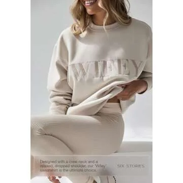 Six Stories Oversized Wifey Statement Sweatshirt for the Chic Newlywed Bride | Comfy & Soft Embroide...